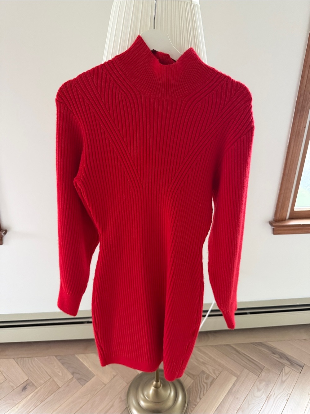 Women's Red Ribbed Mock Neck Sweater Dress H&M size s